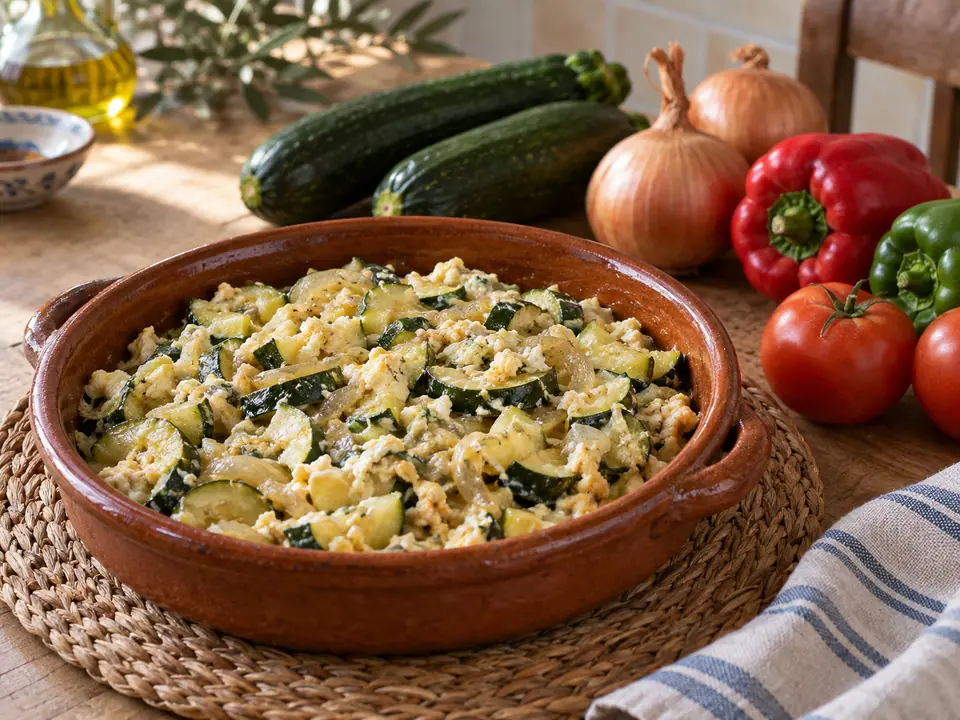 Zarangollo de calabacín, cebolla y huevo